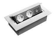 Удлинитель прямоугольный врезной 2 розетки AE-PBU02GS-10, 2xUSB, ,белый, без провода
