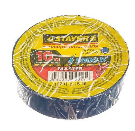 12291-B-15-10/ Изолента, STAYER Master, ПВХ,15мм*10м, синяя